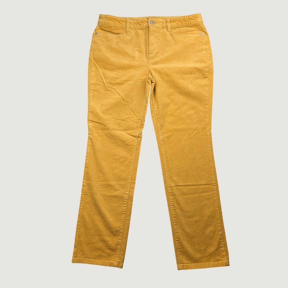 Talbots Women 14 Corduroy Pants Mustard Straight Simply Flattering 5 Pocket New
